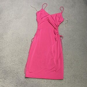 Gracia Dress Womens Small Pink Ruched‎ Side Drawstring Bodycon Spaghetti Strap